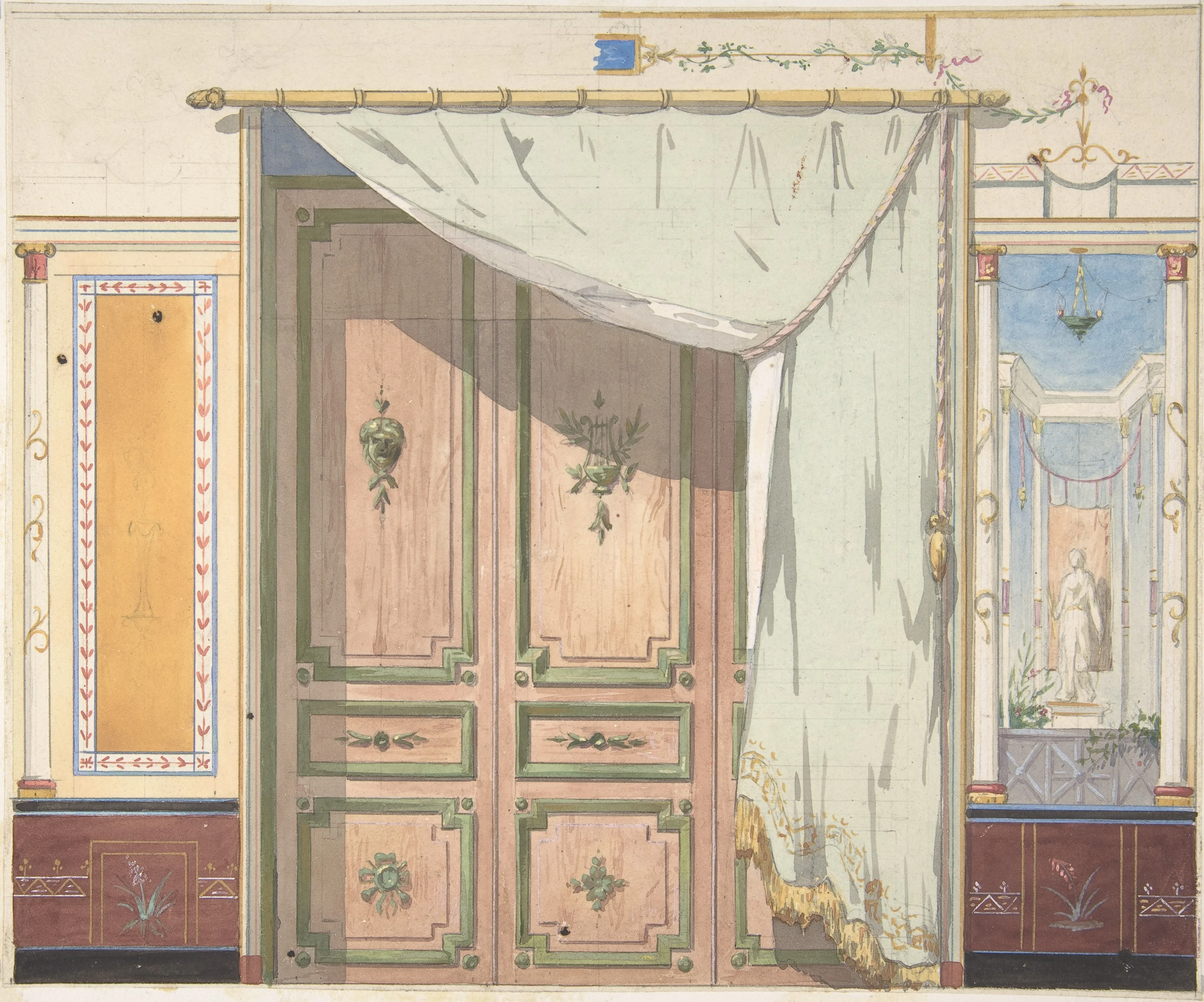 Pompeiian Design for Doorway and Wall with Curtain (possibly for Deepdene, Dorking, Surrey)