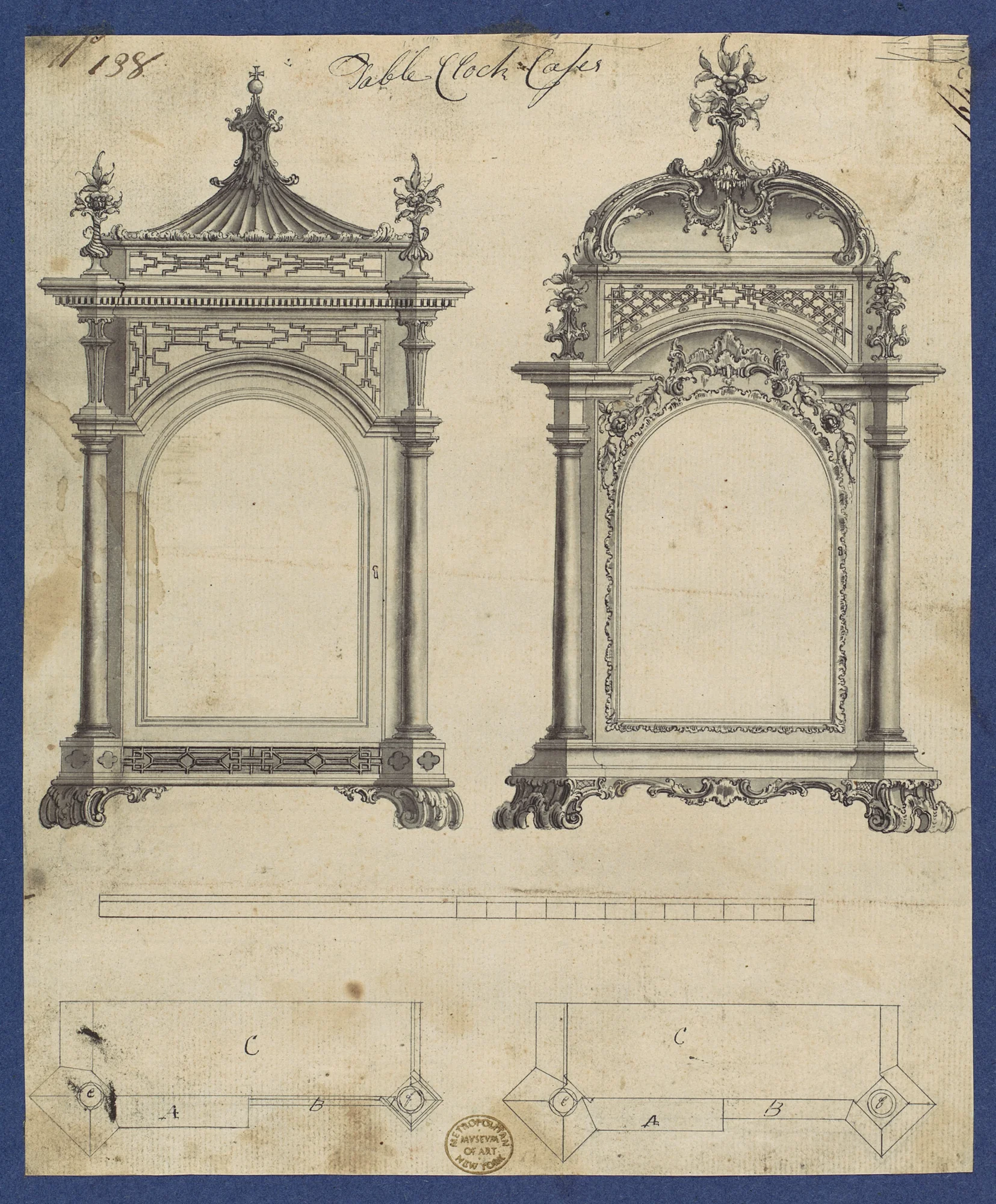 Table Clock Cases, in Chippendale Drawings, Vol. I